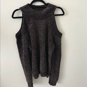 Purple Shoulder Cut Out Sweater